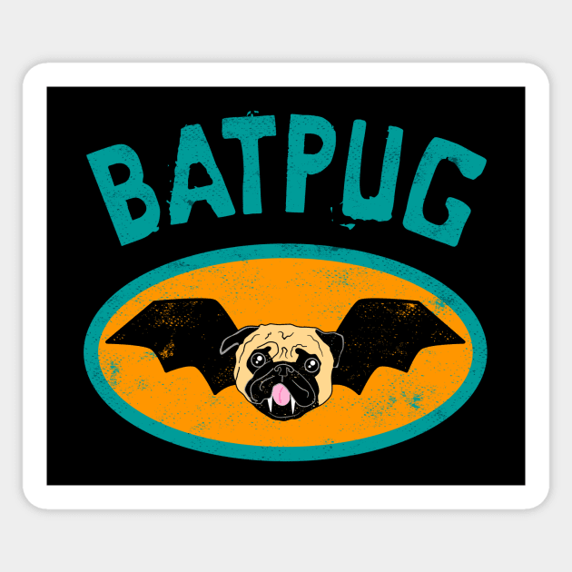 Batpug Halloween Retro Sticker by Dragonbudgie